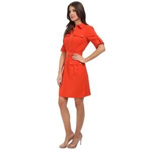 Michael Michael Kors Zip Up Shirt Dress Belted Orange Size Medium